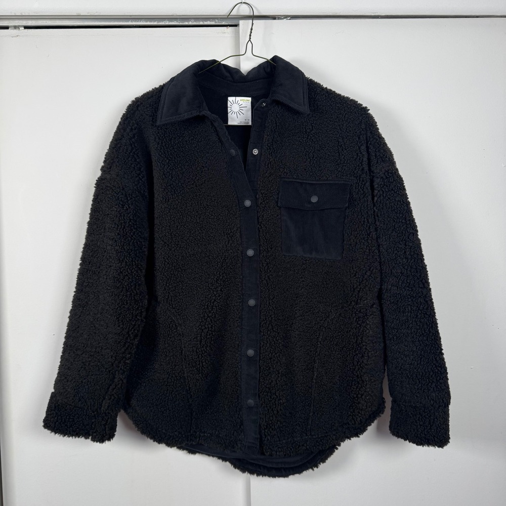 OFFLINE by Aerie Sherpa Shacket Black Teddy Trim Snap Front Jacket Women M NWT